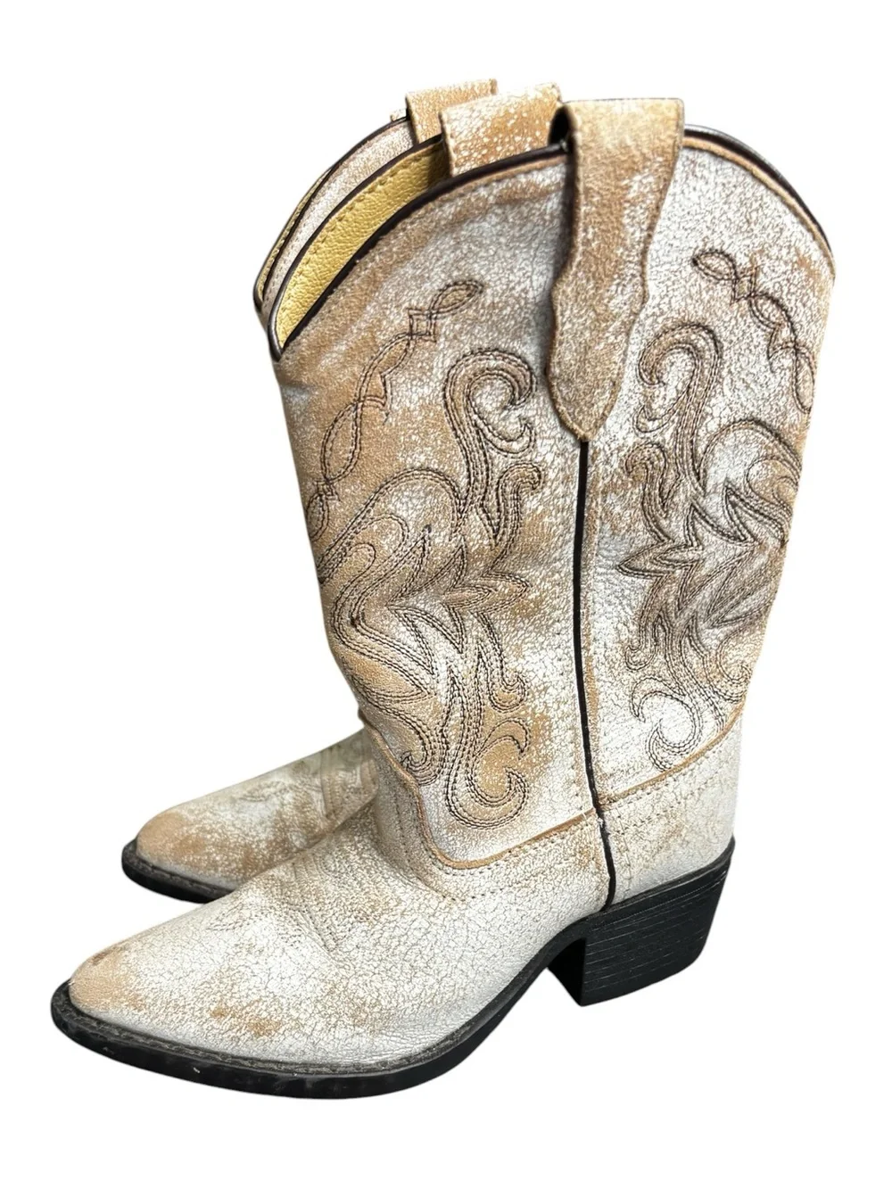 Smoky Mountain Girls Carolina Western Boots White Crackled Leather Western SZ 1